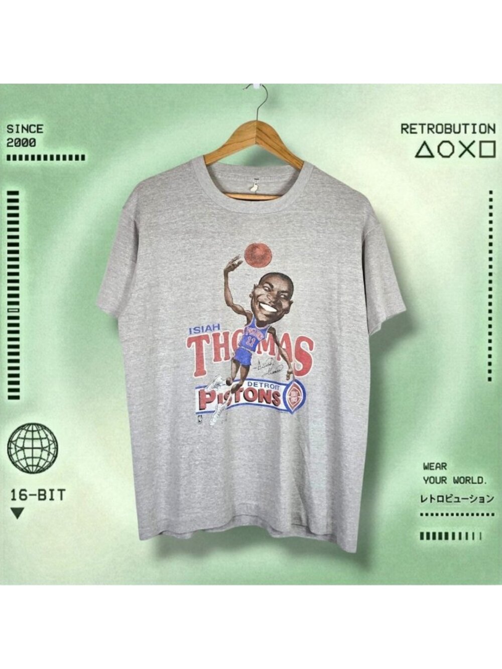 Vintage 90s Detroit Pistons Isiah Thomas NBA Graphic Shirt Gray Size L